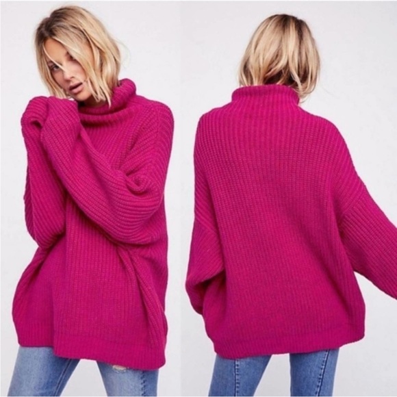 Free people swim too deep oversized sweater knit pullover pink fall cozy boho S - Picture 1 of 10
